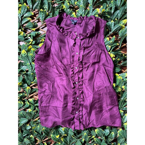 Banana Republic Purple Ruffle Hem Button Up Sleeveless Top Size XL NWT - Picture 1 of 3
